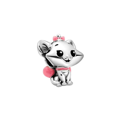 Adorable Mouse Charm for Pandora Bracelets - Sterling silver mouse charm with pink enamel accents, fitting Pandora bracelets