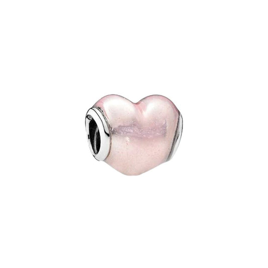 Sterling silver heart charm with pink enamel, fitting Pandora bracelets