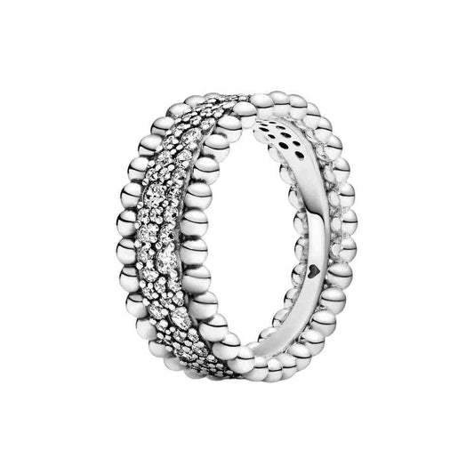 Silver Beaded Pave Band Ring