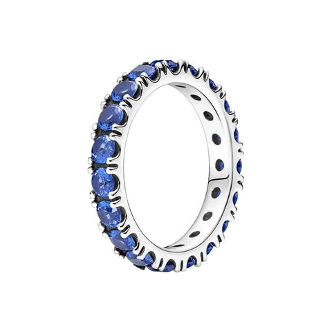 Sparkling Row Eternity Ring with Blue CZ Stones