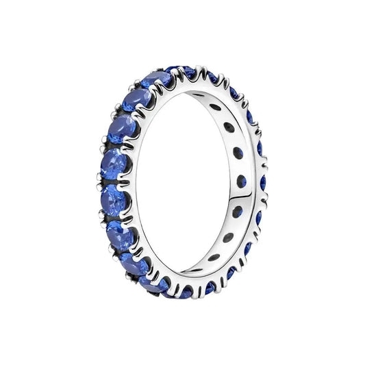 Sparkling Row Eternity Ring with Blue CZ Stones