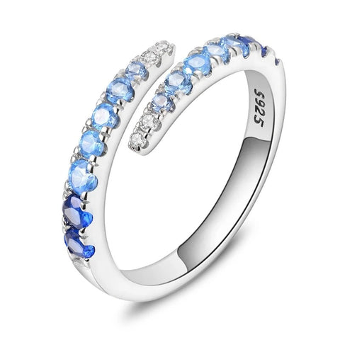 Sterling Silver Open Band Blue Stones - Open Ring - Sterling Silver Open Band with Blue Stones - Open Ring