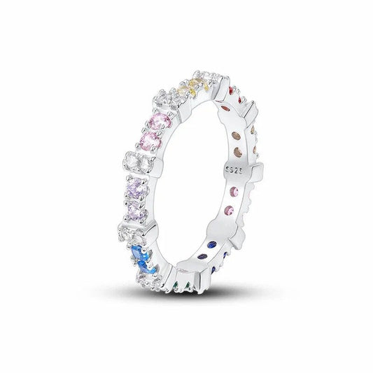 Sterling Silver Psatel Infinity Ring With Colored Zircon