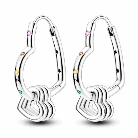 Sterling silver geometric drop earrings with multicolored stones.