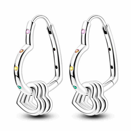 Sterling silver geometric drop earrings with multicolored stones.