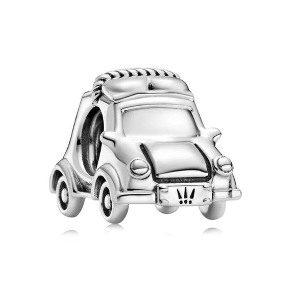 Travel Car Charm for Pandora Bracelets - Sterling silver travel car charm with luggage on top, fitting Pandora bracelets