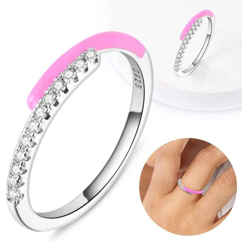 Pink Sterling Silver CZ Ring - Pink with Sterling Silver CZ Ring