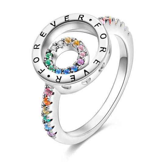 Sterling Silver "Forever" Ring with Multicolored Gemstone Circles