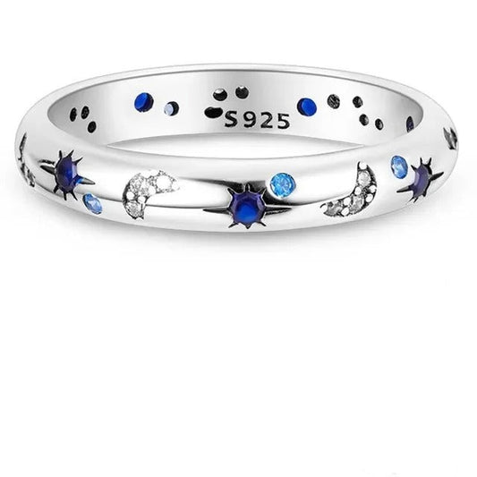 Sterling Silver Moon and Stars Celestial CZ Ring
