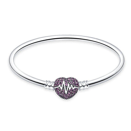 Heartbeat Pulse Sterling Silver Charm Bracelet with heartbeat pulse heart charm.