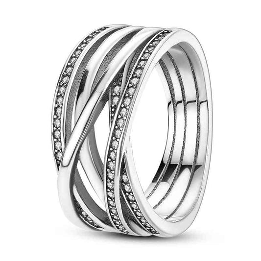 Crisscross Sterling Silver Ring with Zircom