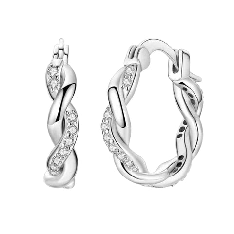 Elegant Sterling Silver Twisted Rope Hoop Earrings - Sterling silver twisted rope hoop earrings with intricate detailing.