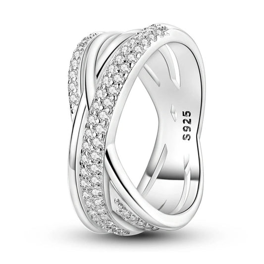 Multi Silver Band with CZ- Silver Ring
