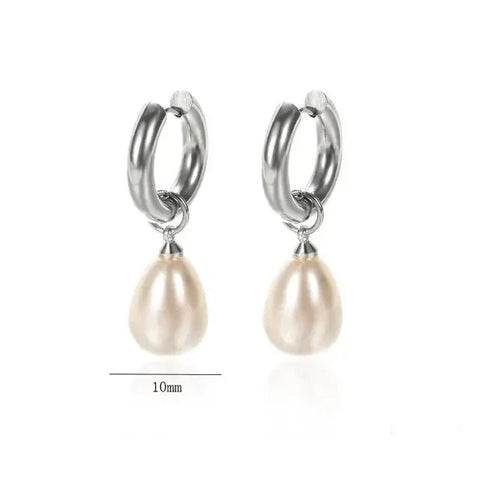 Silver Hoop Earrings Teardrop Pearl - Elegant Jewelry - Silver hoop earbands with teardrop pearl measuband mm in height and mm in width.