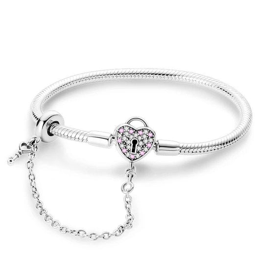 Romantic Heart Lock Sterling Bracelet with heart lock charm.