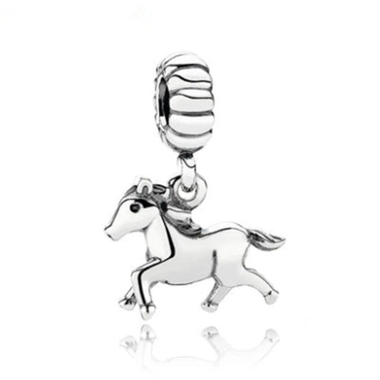 Sterling silver charm of a galloping horse, fitting Pandora bracelets