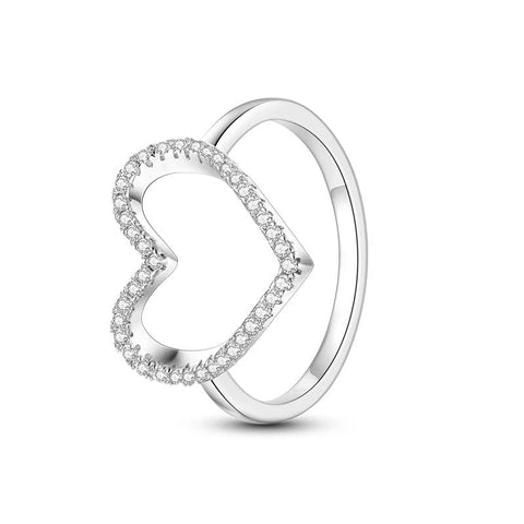 Sterling Silver Open Heart Ring Crystals - Sterling Silver Open Heart Ring with Crystals