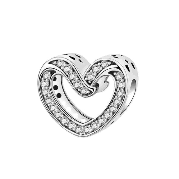 Sparkling Heart Charm for Pandora Bracelets - Sterling silver heart charm with cubic zirconia, fits Pandora bracelets