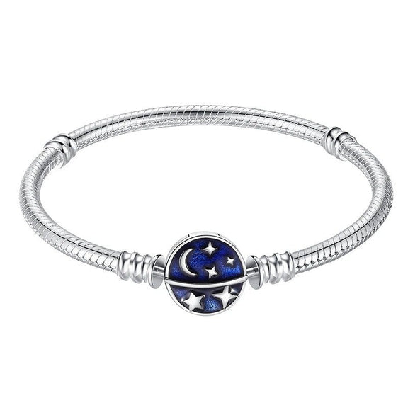 Celestial Night Sky Charm Bracelet - Celestial Night Sky Charm Bracelet with moon and stars charm on blue enamel.