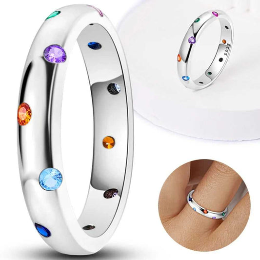 Sterling Silver Rainbow Gem Band Ring