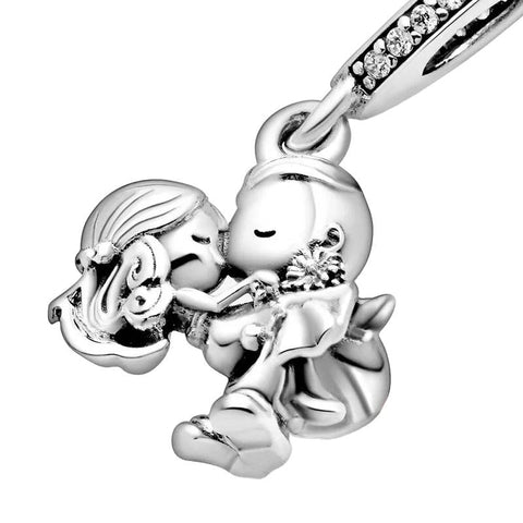 Wedding Couple Charm for Pandora Bracelets - Sterling silver charm of a wedding couple with cubic zirconia accents, fits Pandora bracelets