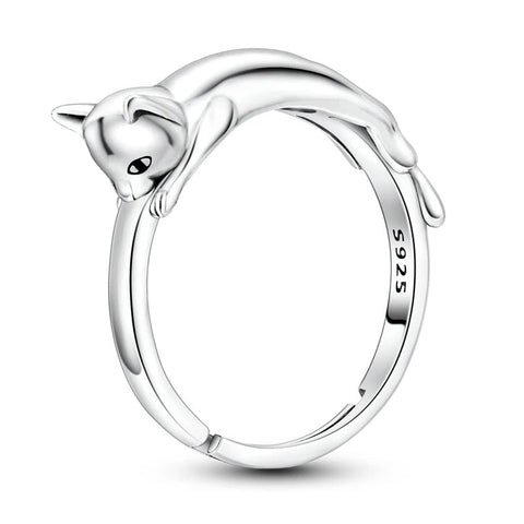 Sterling Silver Cat Ring - Sleeping Cat silver band - Sterling Silver Cat Ring - Sleeping Cat in a silver band