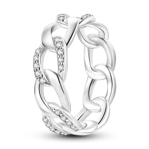 Sterling Silver Link Chain Ring Crystals - Sterling Silver Link Chain Ring with Crystals