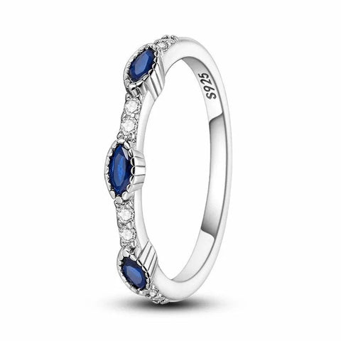 Sterling Silver Marquise Blue CZ Band Ring