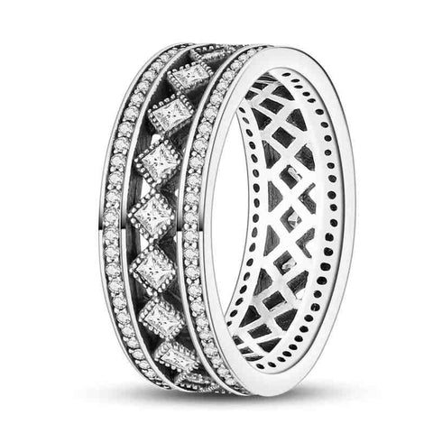 Sterling Silver Square Vintage Fascination, Clear CZ Big Ring