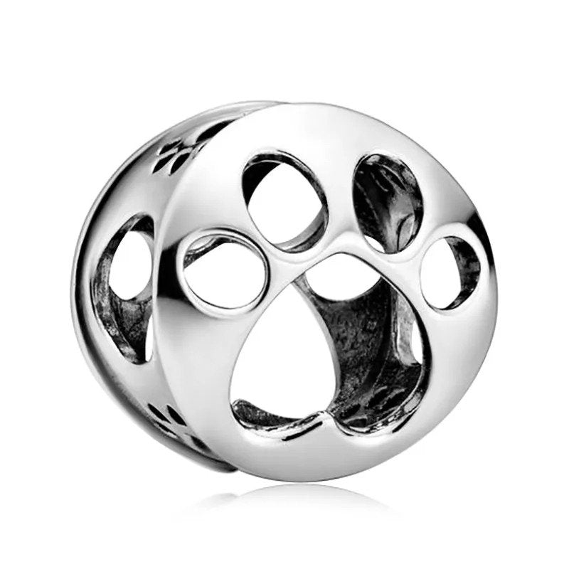 Sterling silver paw print charm, fits Pandora bracelets