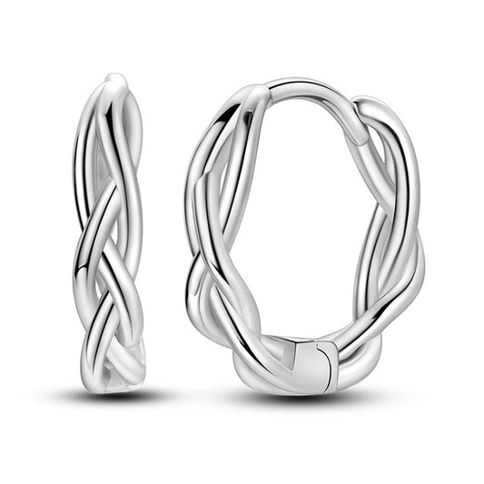 Sterling silver hoop earrings with twisted rope design.