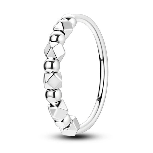 Sterling Silver Geometric Bead Ring - Modern Elegance