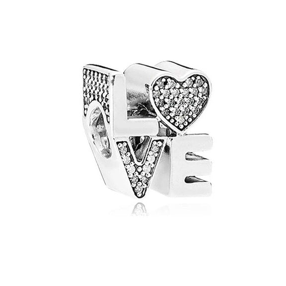 Love Letters Charm for Pandora Bracelets - Sterling silver "LOVE" charm with cubic zirconia, fits Pandora bracelets