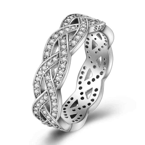 Sterling Silver Braided Eternity Band - Zircon Ring