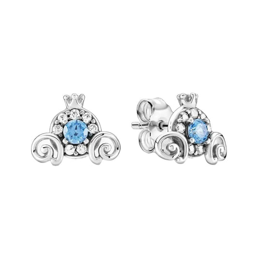 Sterling silver Cinderella's carriage stud earrings with blue stone.
